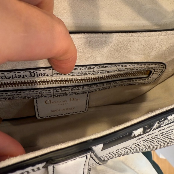 Dior White and Black Newspaper Print Saddle Bag - Picture 7 of 7